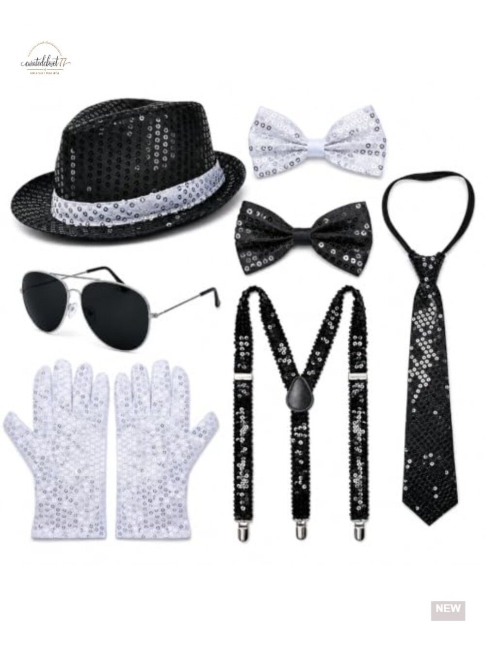 7-Piece Retro Pop Star Costume Accessory Set for Men 70s 80s Disco Party